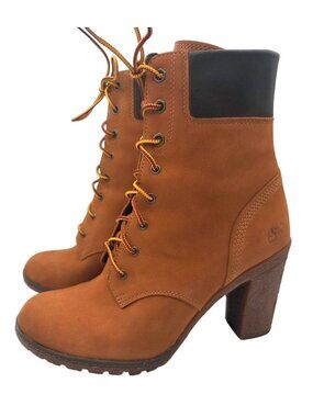 Timberland Womens Sz 7.5 Wheat Nubuck Lace Up Heeled Boots EU 38.5 8715A